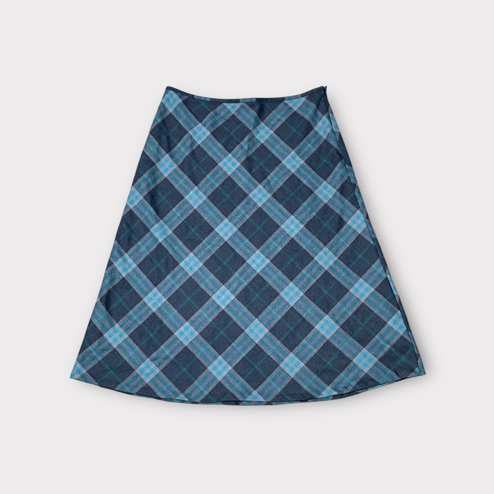 Size 8 Talbots Wool Blend Blue Plaid Women's A-Line Midi Skirt SHIP NEXT DAY